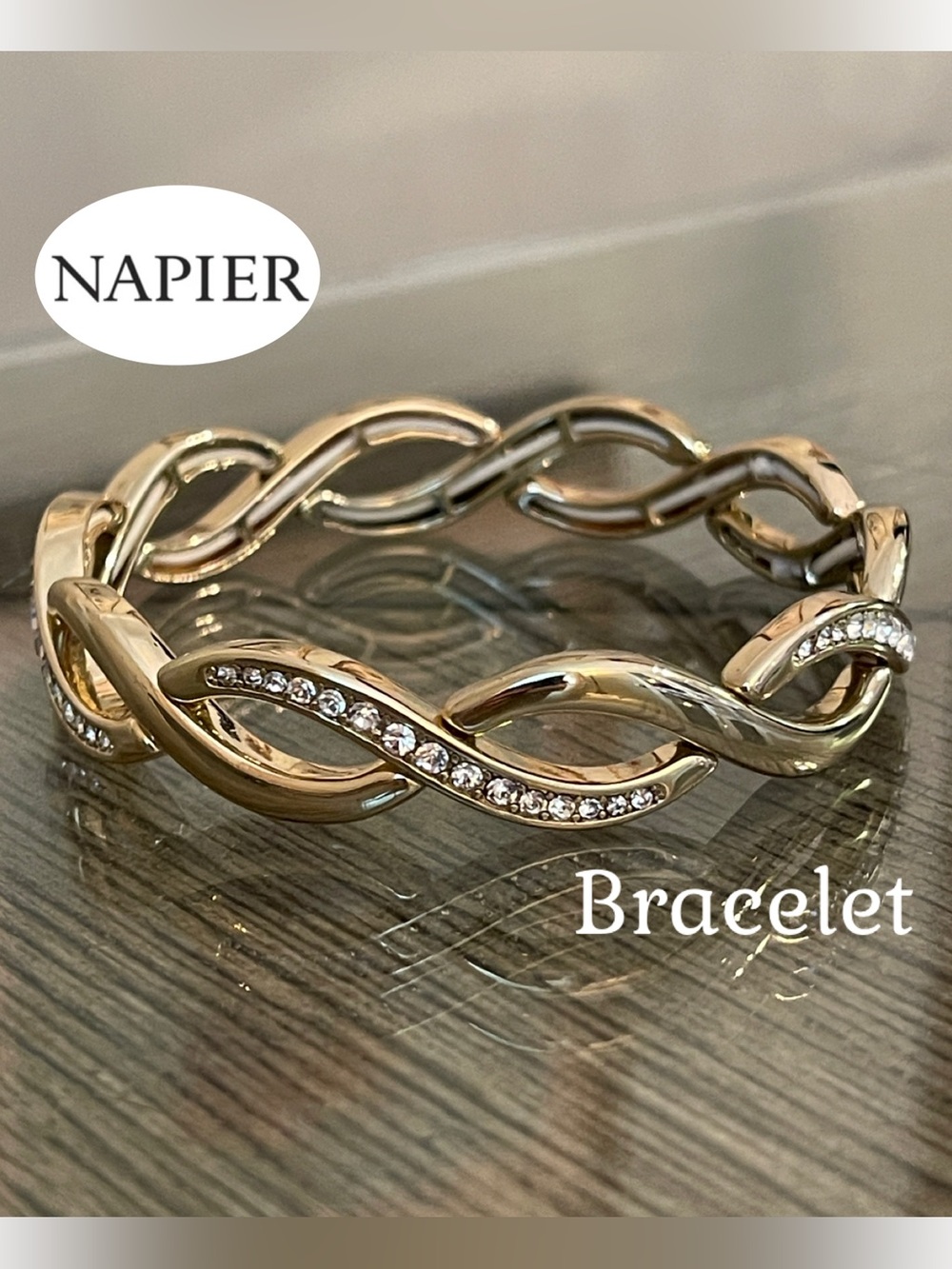 Napier Simulated Crystal Stretch Bracelet - Gold-tone